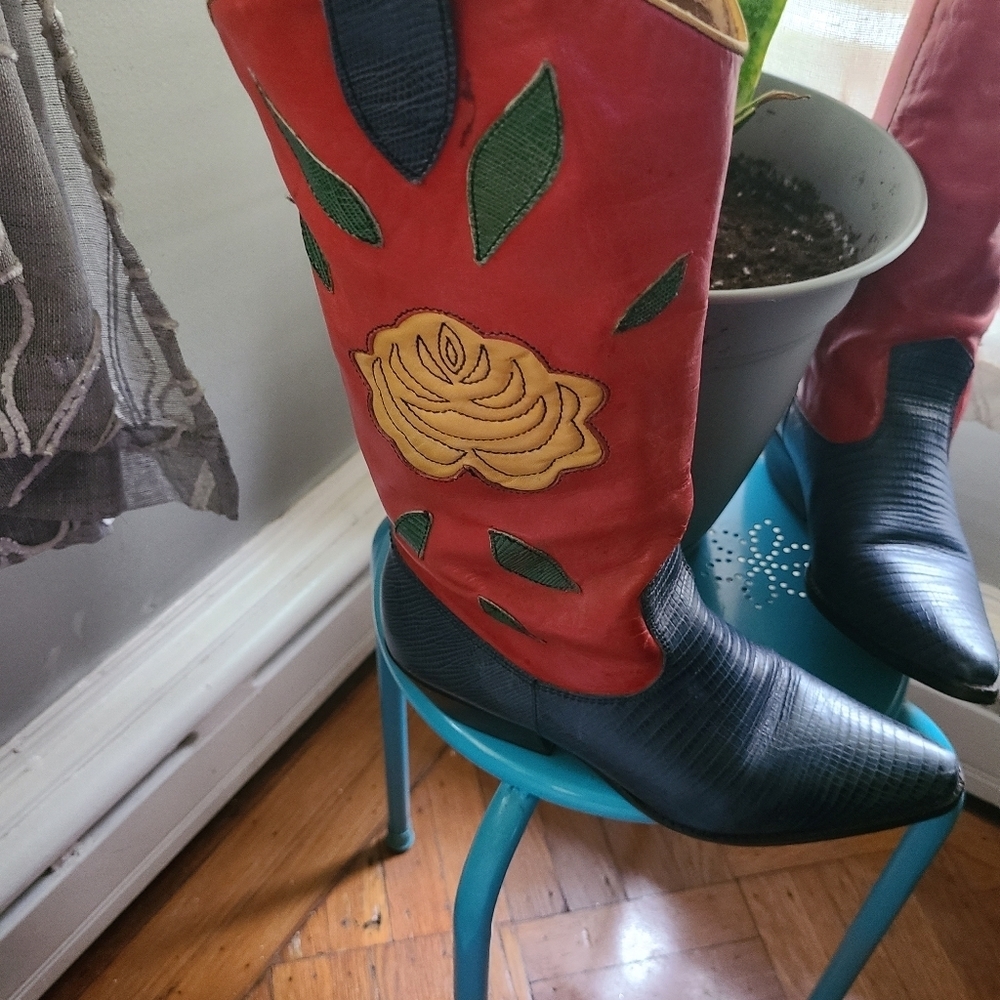 VINTAGE 80's  NINE WEST Cowboy Boots 7.5 HP 19x🔥🔥 - Picture 2 of 6